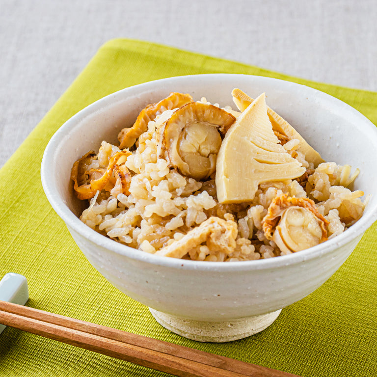 たけのことホタテの炊き込みご飯＿坂元のくろず＿鹿児島の黒酢