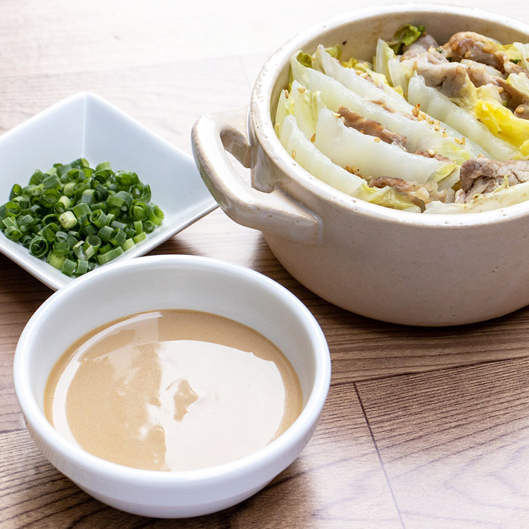 白菜と豚肉の蒸し物＿ごまだれ＿坂元のくろず＿鹿児島の黒酢